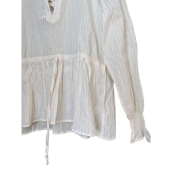EMERSON FRY NWT INDIA COLLECTION Lucybella Top White Lurex Gold Stripes Sz M/L - Picture 4 of 11